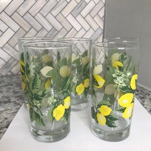 Set of 5 cottagecore summer lemon drinking glasses